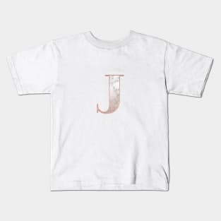 Monogram rose gold glitter marble J Kids T-Shirt